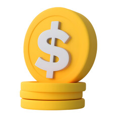 Aufkleber - A sleek and structured 3D financial icon featuring a bold dollar symbol sitting atop a stack of golden coins designed for a clean and modern website or software interface