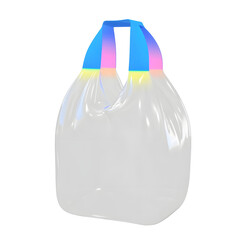 Poster - A 3D of a clear transparent plastic bag with a vibrant rainbow gradient on the handles used as a simple and clean UI design icon with a minimal structure isolated on a white background