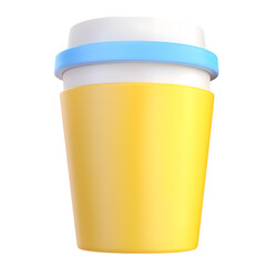 Poster - A simple clean 3D rendering of a disposable paper cup in a vibrant yellow and blue color scheme