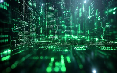futuristic coding screen, green text on square light background, digital interface, programming symb