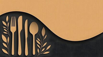 Poster - Minimalist continuous line art design featuring a composition of hand drawn cutlery and cooking utensils including a fork knife spoon whisk and spatula arranged in a sleek modern