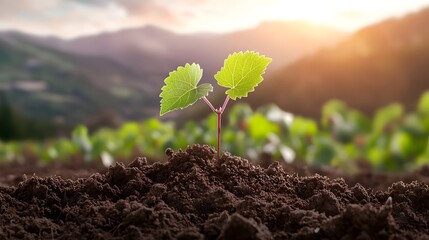 Fototapete - A breathtakingly vineyard landscape where the rich textured soil influences the growth of grapevines capturing the essence of terroir and its impact on the distinct flavors of wine