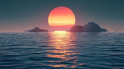 Wall Mural - breathtaking sunset over the ocean with rich hues of orange and purple casting a beautiful reflectio