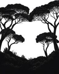  illustrations of various trees, leaves, grasses, and botanical elements on white background.