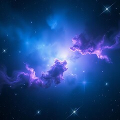 deep space nebula background with glowing blue and purple clouds of gas and bright stars, cosmic and
