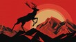 © background - Majestic Deer Silhouette Sunset Mountains.