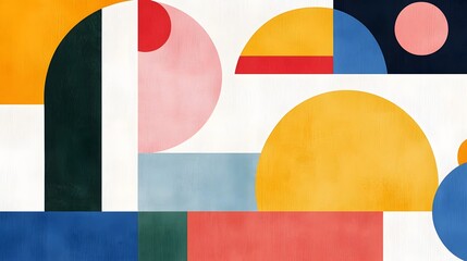 Fototapete - An abstract composition of bold geometric shapes in a harmonious arrangement of primary colors creating a clean and visually striking background