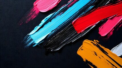 Leinwandbilder - Vivid neon brushstrokes in shades of pink blue and orange form an energetic abstract background with striking contrast and dynamism