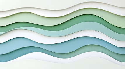 Fototapete - Minimalist abstract background with flowing wavy lines in soft blended shades of green and blue creating a serene and calming visual experience