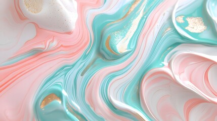 Leinwandbilder - Captivating abstract composition of fluid swirling turquoise pink and golden hues that resemble a watercolor marbling effect