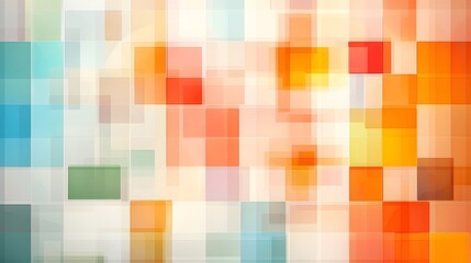Fototapete - A visually striking abstract background composed of vibrant pixelated squares in warm shades of orange yellow and red creating a retro inspired contemporary design