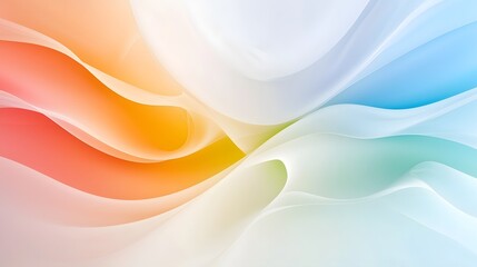 Fototapete - This captivating abstract image features a mesmerizing display of vivid color gradient waves with soft pastel rainbow tones and shimmering silky textures rippling gently across a wide