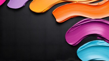 Leinwandbilder - Expressive and dynamic abstract artwork featuring bold sweeping neon paint strokes in a vibrant palette of orange violet and aqua across a high contrast matte black canvas