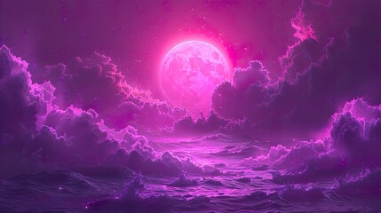 Wall Mural - purple gradient mystical moonlight sky with clouds and stars phone background wallpaper,