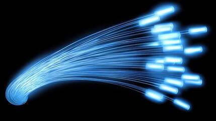 Wall Mural - abstract blue glowing fiber optics weaving through a dark futuristic digital background.