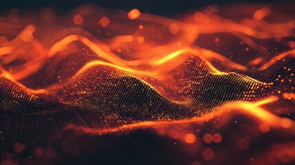 Wall Mural - abstract glowing orange particles flowing in fiber optic strands, creating a futuristic effect.