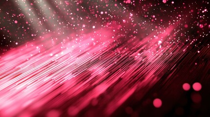 Wall Mural - abstract pink glowing fiber optics, futuristic radiant lights scattered in a dark background.
