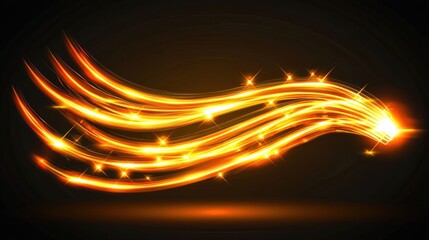 Wall Mural - bright orange optical fiber strands glowing in a dark futuristic space, abstract tech background.