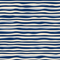 Poster - Abstract Seamless Wavy Stripes Pattern in Navy Blue and Cream Colors Ideal for Fashion Textiles and Background Design