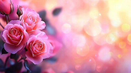 Aufkleber - Stunning Pink Roses Blooming in Soft Sunlight Beautiful Floral Background for Design