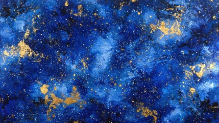 Wall Mural - enchanted blue and gold sparkles floating weightlessly, creating a cosmic, magical dust effect.