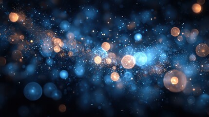 Wall Mural - ethereal glowing particles floating in a dark blue background, radiating magical sparkling energy.