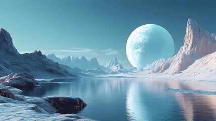 Wall Mural - majestic planet suspended in the sky surrounded by ethereal clouds creating a dreamlike atmosphere o