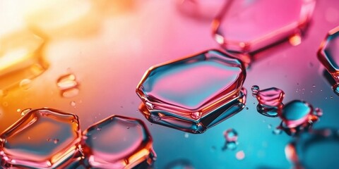Poster - Colorful Water Droplets on Surface with Abstract Reflections and Highlights