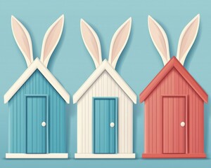 Fototapete - Colorful Rabbit Houses with Bunny Ears for Spring Seasonal Decor