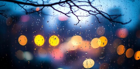 Wall Mural - abstract blurred background of the city, rain, and night lights in with a bokeh effect.