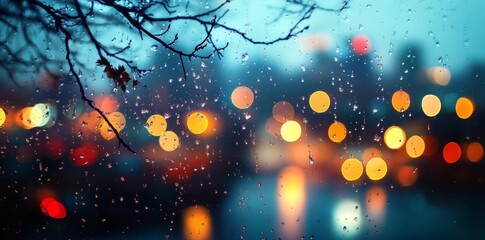Wall Mural - abstract blurred background of the city, rain, and night lights in with a bokeh effect.