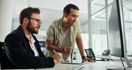 Aufkleber - Engineer, computer or teamwork in office for brainstorming, windmill design or advice for renewable energy solution. People, tech or map in discussion for wind turbine development, idea or strategy