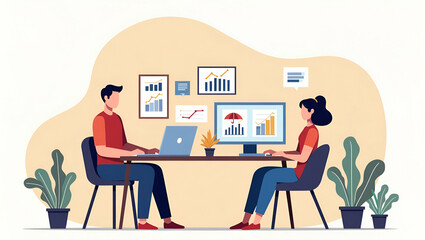 Flat Vector Illustration of Developers and Designers Collaborating on E-commerce