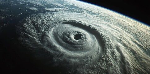 Wall Mural - a massive hurricane on the surface of earth, seen from space with dark storm clouds and swirling win