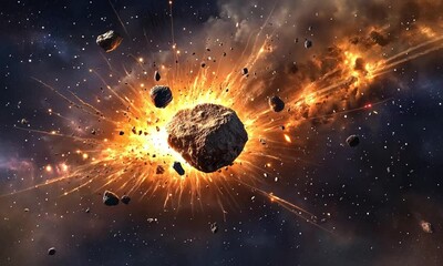 Sticker - Emphasizing the Power of the Collision and Vastness of the Universe on World Asteroid Day Made with Generative AI technology