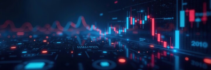 Futuristic digital technology background with coding, investment graph, candle stick chart, and cyber elements,  cyber,  digital
