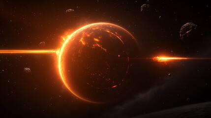 Wall Mural - burning planet in space