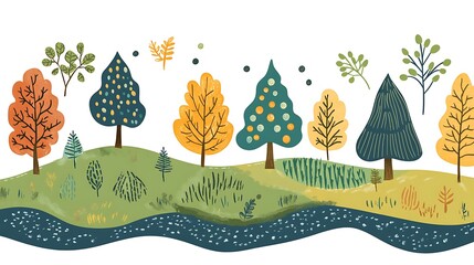 Autumnal Forest Border Illustration.