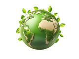 Green Earth Globe with Leaves Representing Ecological Sustainability and Growth