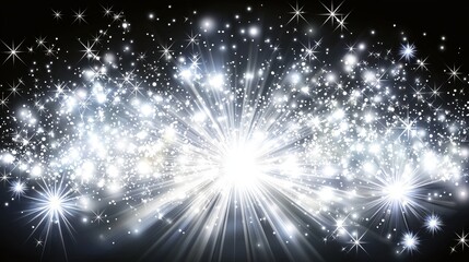 Wall Mural - radiant white sparkles and light flares against a black background, evoking celestial beauty.