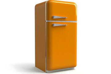 Retro Orange Refrigerator Isolated on White Background. Possible use for Food, Kitchen, or Interior Design
