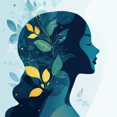 Poster - Nature Within: Silhouette of a Woman with Leaves and Blossoms - Beauty and Harmony Unveiled