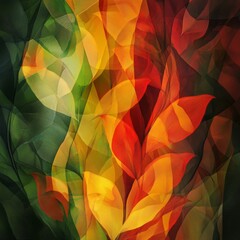 Aufkleber - Abstract Autumn Leaves Art: A Dance of Warm Colors and Intricate Textures in a Modern Artistic Expression