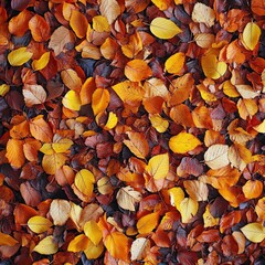 Aufkleber - A carpet of autumn leaves in varying shades of yellow, orange, and brown creates a beautiful and textured seasonal display.