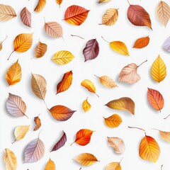 Aufkleber - Autumnal Leaf Pattern on White: A Colorful Array of Falling Leaves for Backgrounds and Designs