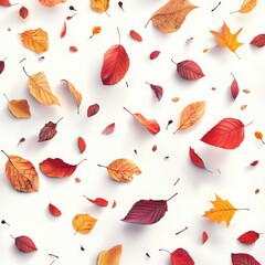 Aufkleber - Autumnal Leaves on White: A Delicate Dance of Color and Texture in a Seamless Fall Background.