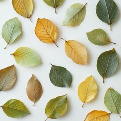 Aufkleber - Autumn Leaves Array: A Flat Lay Composition of Deciduous Foliage Displaying Seasonal Color Transitions