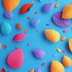 Aufkleber - Colorful Autumn Leaves on Blue Background, Modern Art Illustration with Subtle Texture and Playful Design