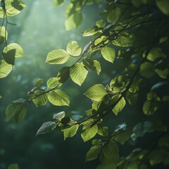 Poster - Sunlit Canopy: Close-Up of Green Leaves in Soft Focus with a Dreamy, Ethereal Atmosphere.
