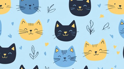 Naklejka na meble Cute Cat Pattern with Seamless, Pastel, and Background.